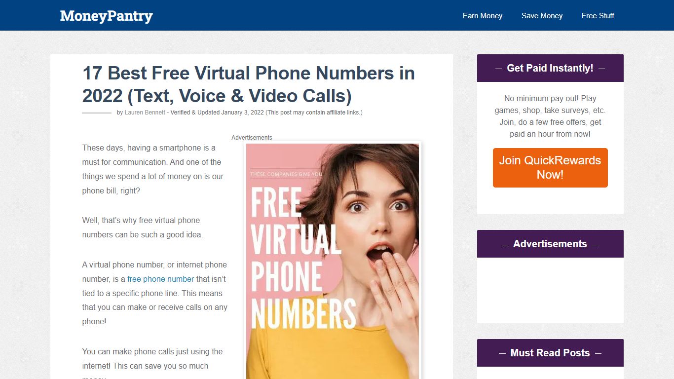 17 Best Free Virtual Phone Numbers in 2022 (Text, Voice ... - MoneyPantry
